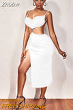 Znbbw V Neck Spaghetti Strap Long Dress For Women 2023 Summer Sexy Black Backless Sleeveless Elegant Party Ruched Dress