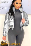 Znbbw Silver Metallic Y2K Fashion Parkas Winter Clothes Women Stand Collar Crop Puffer Jacket Streetwear Warm Thicken Coats