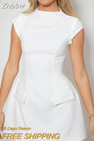 Znbbw High Waist Bodycon Mini Dress Women Fashion Round Neck Short Sleeve Zipper Dresses 2023 New Chic Y2k High Street Vestido