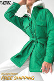 Znbbw Jacket Women 2023 Green Long Breasted Lapel Thickened Cotton Coat urn Down Collar Belt Straight Overcoat Casual Parkas