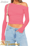 Znbbw Spring New Long Sleeve T-Shirt Women Solid Simple Casual Soft All-Match Hot Basic Crop Tops Tees Summer Fashion