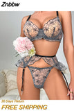 Znbbw Sensual Wedding Lingerie Transparent Bra Ruffle Underwear Naked Women Without Censorship Luxury Lace 3-Piece Intimate