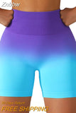 Znbbw Dye Gradient Hip Lifting Fitness Shorts Women's High Waist Tight Triple Peach Hip Quick Dried Yoga Cycling Sports Shorts