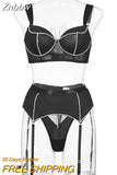 Znbbw Rhinestone Lingerie Luxury Intimate Underwear 3-Piece Seamless Bra Kit Push Up Glitter Bilizna Set Sexy Delicate Outfit