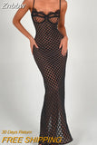 Znbbw Elegant Spaghetti Strap Print Maxi Dress For Women Robe Fashion Sleeveless Backless Lace Club Party Long Dress Vestido