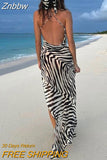 Znbbw Spaghetti Strap Side Split Beach Dress Summer Sundress Women Clothes Elegant Zebra Back Open Club Party Dresses