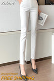 Znbbw Office Lady Formal Slim Suit Pants Women Stretch Mid-Waist Straight Trousers Femme Korean Vintage Casual Pencil Pants