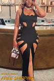 Znbbw Women Sexy Party Club Hollow Out Bodycon Streetwear Black Long Dress 2023 Summer Clothes Wholesale Items For Business