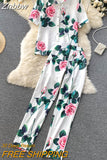 Znbbw Summer Women Clothing Runway Suits Short Sleeve Floral Print Shirt + Hight Waist Pencil Pants 2 Piece Set outfits N69131