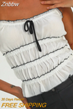 Znbbw Lace up Bow Ruffles Spaghetti Strap Camis y2k Grunge Tank tops Woman Cake Mini Vest Boho Beachwear 2023 Summer