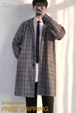 Znbbw Men's Coat Korean Long Plaid Woolen Overcoat Fashion Casual Single-breasted Long Jackets luxury Winter Clothes for Men 2023