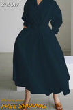 znbbw New Oversized Elegant Women Spring Sundress Fashion Lapel Neck Long Sleeve Solid Long Shirt Dress OL Vestidos Robe Femme