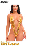 Znbbw bikini swimwear women swimsuit one piece biquini bikinis Patent leather Bright color V type Halter String Lace Thong spa