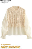 Znbbw TRAF Vintage Casual Chic Women Sweater Splice O-Neck Pullover Long Sleeve Knitted Sweater 2023 Autumn Holiday Sweater