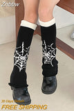 Znbbw Academic Skeleton Socks Y2K Wide Leg Socks Knitted Warm JK Girls Leg Warmers Long Leg Lolita Socks