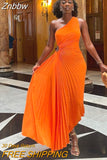 Znbbw New Women One Shoulder Dress Sleeveless Diagonal Collar Pleated A-Line Lady Dresses Summer Sexy Party Prom Evening Vestidos