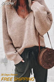 Znbbw Knitted Sweater Women Streetwear V Neck Long Sleeve Pullovers Loose Solid Coat 2023 Autumn Winter Fashion Women's Sweater