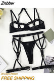 Znbbw Female Lingerie Porn Sexy Costume Hollow Out Bandage Halter Bra Thongs With Belt Stocking Neon You Can See Underwear