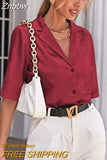 Znbbw Sleeve Satin Blouse Women 2023 Summer Notched White Silk Shirt Elegant Office Lady Simple Button Up Casual Shirts 19935
