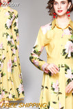 Znbbw New 2023 Spring Long Maxi Dress Women's Turn Down Neck Long Sleeve Charming Floral Print Bohemia Casual Runway Dresses