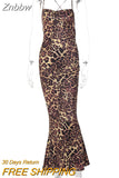 Znbbw Women Autumn Winter Sleeveless Leopard Printed Bodycon Long Straps Dress Streetwear 2023 Fall Clothes Wholesale Items