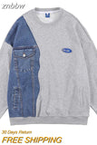 znbbw Autumn Streetwear Oversize Full Sleeve Women Pullover Y2K Denim Patchwork Loose Women Hoodies Spring Female Clothing Tops