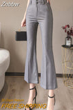 Znbbw Summer Fashion Women Office Pants Ankle Length High Waist Flare Pants Vintage Ladies Streetwear Black Gray Casual Pants