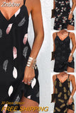 Znbbw Summer Dress Women Sexy V Neck Printed Sleeveless Boho Dresses Female Casual Holiday Beach Party Loose Sling Dress Vestidos
