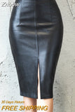 Znbbw Leather Skirt Women 2023 Autumn Midi PU Pencil Skirt Office Sexy Package Hip Front Or Back Slit Skirts 5XL