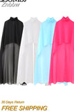 Znbbw TRAF Women Fashion Turtleneck Collar Asymmetrical Chiffon Smock Blouse Female Tulle Cape Shirt Blusas Chic Cloak Tops