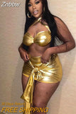 Znbbw Skinny Two Piece Skirt Set Women Summer Festival Outfit Sexy Halter Sleeveless Corset Bandage Mini Skirt Club Party Wear 912