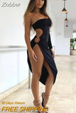 Znbbw One Shoulder Sexy Cut Out Side Asymmetrical Hem Bodycon Dresses Women Ruched Clubwear Midi Party Dress