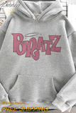 Znbbw Bratz Letter Sweatshirt Women's Casual Pink Top harajuku Fashion Hooded Sweatshirt Long Sleeve Print Graphic Jacket Women