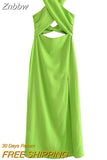 Znbbw TRAF Female Sexy Solid Halter Dress Women Backless Sleeveless High Waist Dresses 2023 Summer Ladies Party Evening Dress