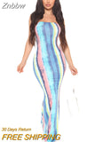 Znbbw Multicolor Print Off Shoulder Bodycon Sexy Party Night Maxi Dress Women 2023 Summer Y2K Clothes Slim Fit Long Dresses