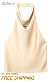 Znbbw TRAF 2023 Spring Autumn Women Solid Blouse Causal Hollow Out Backless Thin Tops Sexy Halter Camis