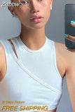Znbbw Streetwear Asymmetrical Tank Top Two Piece Vest Summer Clothes for Women Casual Ribbed Crop Tops