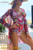 znbbw 2Pack Floral Print One-Piece Bikini Sets Women Deep V-Neck Backless Swimsuit Amp Kimono Female Beach Swimwear Bathing Suits