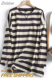 Znbbw Women High Quality Striped Print Sweatshirts Long Sleeve O Neck Loose Pullovers Female Tops