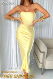 Znbbw Satin Backless Maxi Dress For Women Gown Fashion Strapless Sleeveless Bodycon Night Club Party Long Dress Vestido