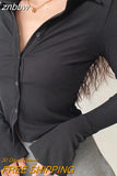 znbbw Street Style Long Sleeve Slim Women Short Shirt Sexy Elasticity Solid Button Ladies Blouse 2023 Summer Female Crop Tops