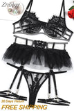 Znbbw Ruffle Lingerie Sexy Fancy Underwear Luxury Lace Sensual Transparent Bra Lace Outfit 5-Piece Thin Fine Erotic Sets