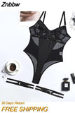 Znbbw Sensual Lace Bodysuit Women Transparent Sexy Lingerie See Through Black Tights Fitness Sissy Crotchless Erotic Body