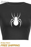 Znbbw web collection print top gothic y2k baby tee summer women's cropped top 90s retro hip hop street black o neck top women