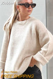 Znbbw Autumn Women Solid Warm Sweater Pullover Casual Loose O Neck Long Sleeve Knit Tops Ladies Oversize High Street Knitwear