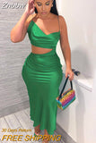 Znbbw Women Elegant Party Club Evening Birthday Hollow Out Bodycon Stain Green Long Dress 2023 Summer Clothes Streetwear