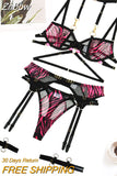 Znbbw Zebra Lingerie Fancy Lace Underwear See Through Halter Bra Delicate Intimate Luxury Sexy Outfits Garters Brief Sets