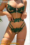 Znbbw Fancy Lingerie Applique Women's Underwear Beautiful Exotic Sets 4-Pieces Lace Intimate Set For Couple With Chain