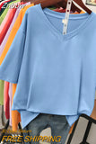 Znbbw 100% Cotton M-6XL T Shirt Solid V Neck Tshirt Short Sleeve Women's Top Basic Summer Couple Oversized T Shirts