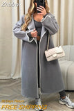 Znbbw Women's Fashion Thick Warm Woolen Coat Casual Loose Long Overcoat 2023 Autumn/Winter New Female Luxury Party Street Wear Outwear